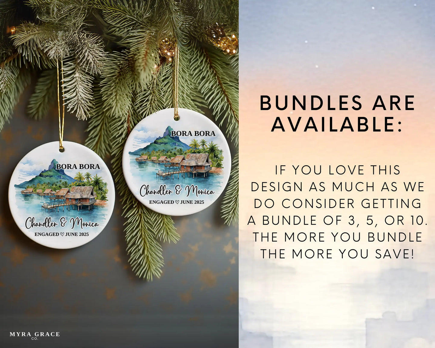 Bora Bora Engagement Ornament Custom Gift Souvenir Bauble Present. Bundles are available