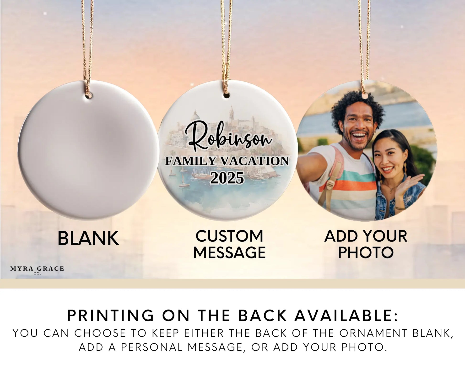 Malta Ornament Custom Gift Souvenir Bauble. Custom Malta ceramic photo ornament with personalized message – handmade Christmas bauble, gift souvenir, or vacation keepsake.  Add your photo. Photo Ornament