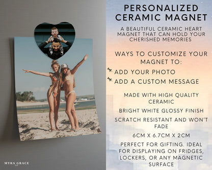 Heart-shaped custom new dad ceramic photo magnet on fridge – handmade personalized gift or Christmas fridge magnet. Infographic