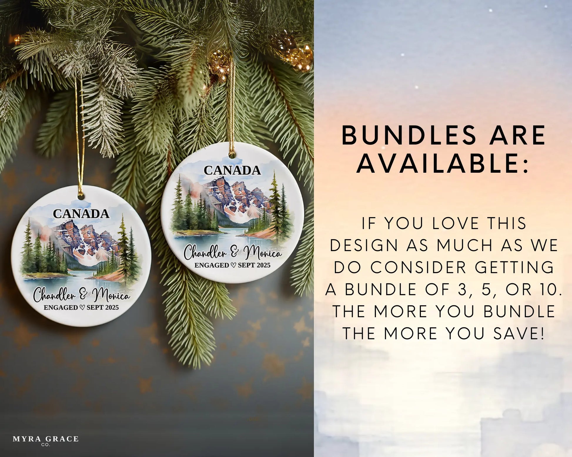 Canada Engagement Ornament Custom Gift Souvenir Bauble Present. Bundles are available