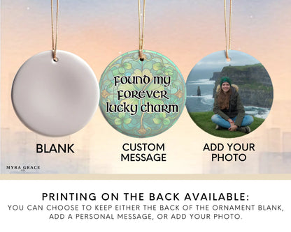 Ceramic ornament with shamrocks and clovers – non-customizable lucky charm gift or seasonal keepsake. Add your photo