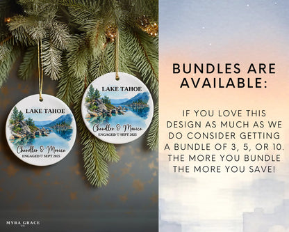 Lake Tahoe Engagement Ornament Custom Gift Souvenir Bauble Present. Bundles are available