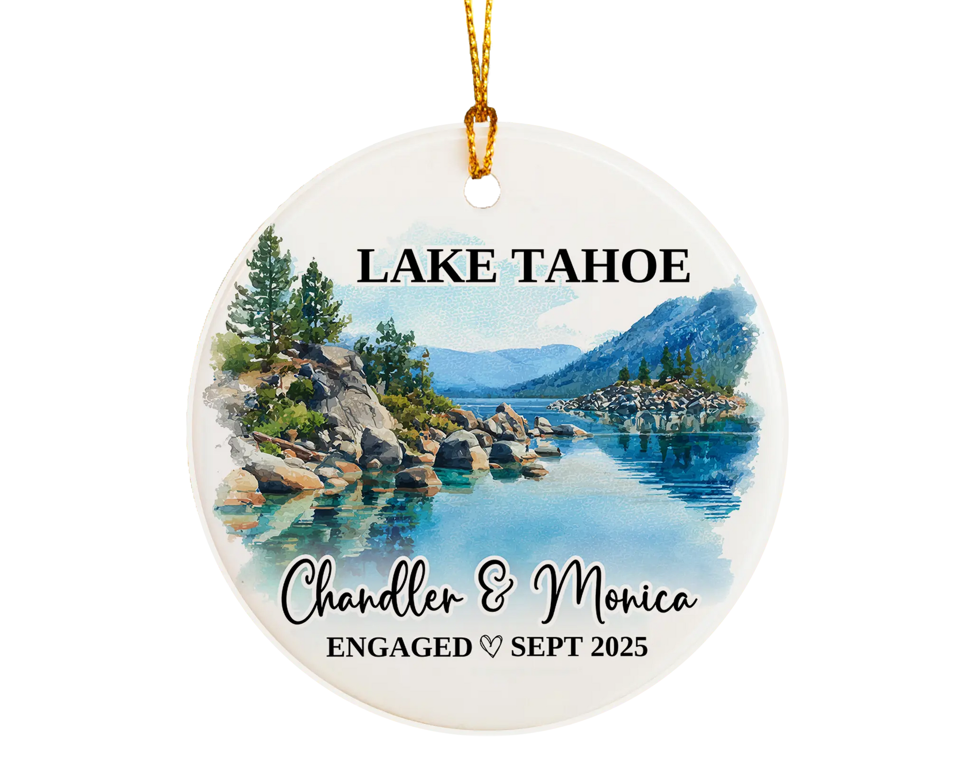 Lake Tahoe Engagement Ornament Custom Gift Souvenir Bauble Present