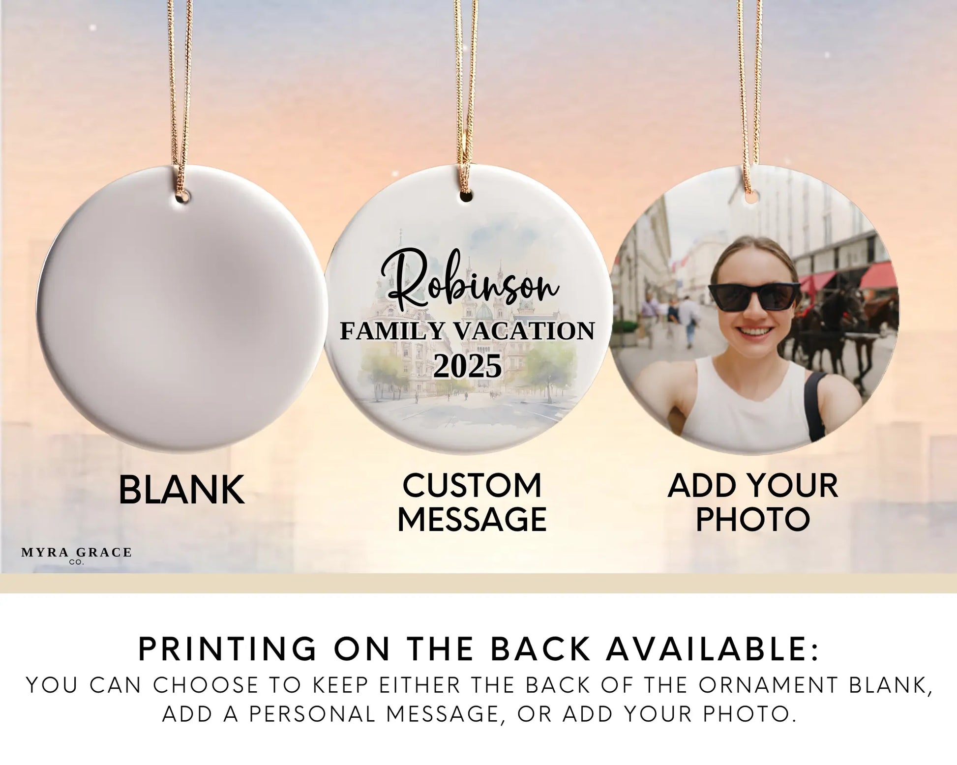 Vienna Austria Ornament Custom Gift Souvenir Bauble. Custom Vienna Austria ceramic photo ornament with personalized message – handmade Christmas bauble, gift souvenir, or vacation keepsake. Add your photo. Photo ornament