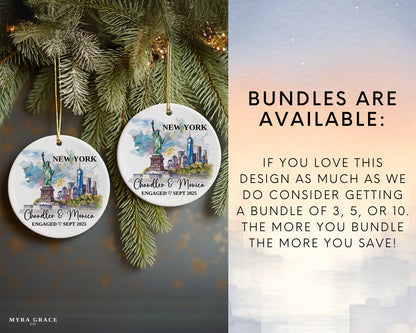 New York Engagement Ornament Custom Gift Souvenir Bauble Present. Bundles are available