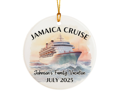 Handmade ceramic Jamaica cruise ornament with personalized location and photo – custom Christmas bauble or cruise vacation souvenir.