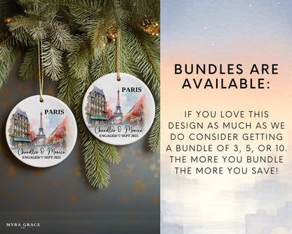 Paris Engagement Ornament Custom Gift Souvenir Bauble Present. Bundles are available