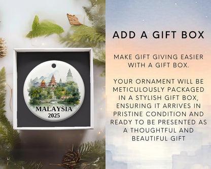 Malaysia Ornament Custom Gift Souvenir Bauble. Custom Malaysia ceramic photo ornament with personalized message – handmade Christmas bauble, gift souvenir, or vacation keepsake.  Add gift box