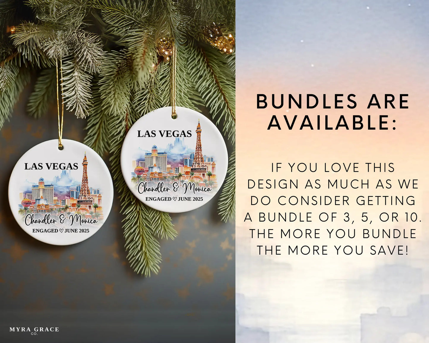 Las Vegas Engagement Ornament Custom Gift Souvenir Bauble Present. Bundles are available