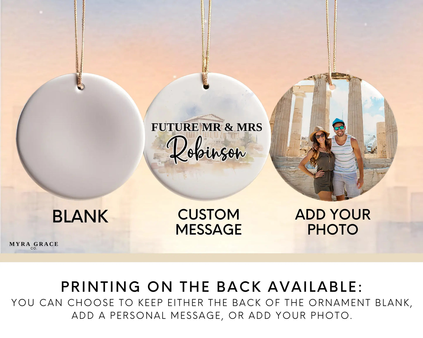 Athens Engagement Ornament Custom Gift Souvenir Bauble Present. Photo Ornament. Add your photo