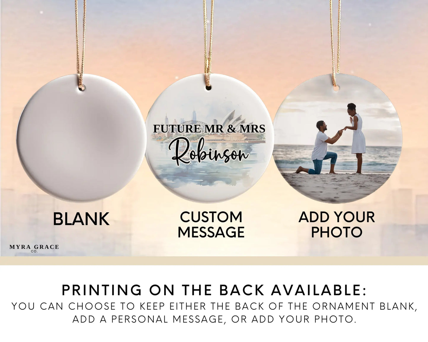 Australia Engagement Ornament Custom Gift Souvenir Bauble Present. Photo Ornament. Add your photo