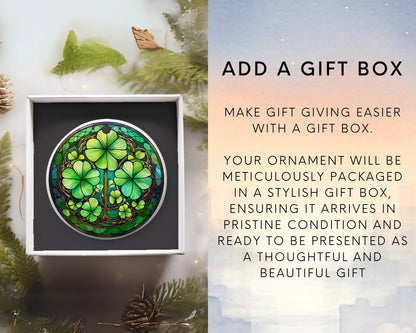 Ceramic ornament with shamrocks and clovers – non-customizable lucky charm gift or seasonal keepsake. Add gift box