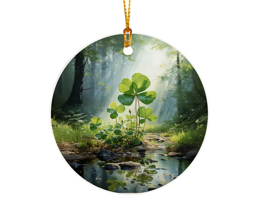 Ceramic ornament with shamrocks and clovers – lucky charm gift or seasonal keepsake.