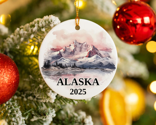 Custom Alaska ceramic photo ornament with personalized message – handmade Christmas bauble, gift souvenir, or vacation keepsake