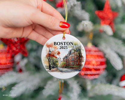 Boston Massachusetts Ornament Custom Gift Souvenir Bauble. Custom Boston Massachusetts ceramic photo ornament with personalized message – handmade Christmas bauble, gift souvenir, or vacation keepsake.  