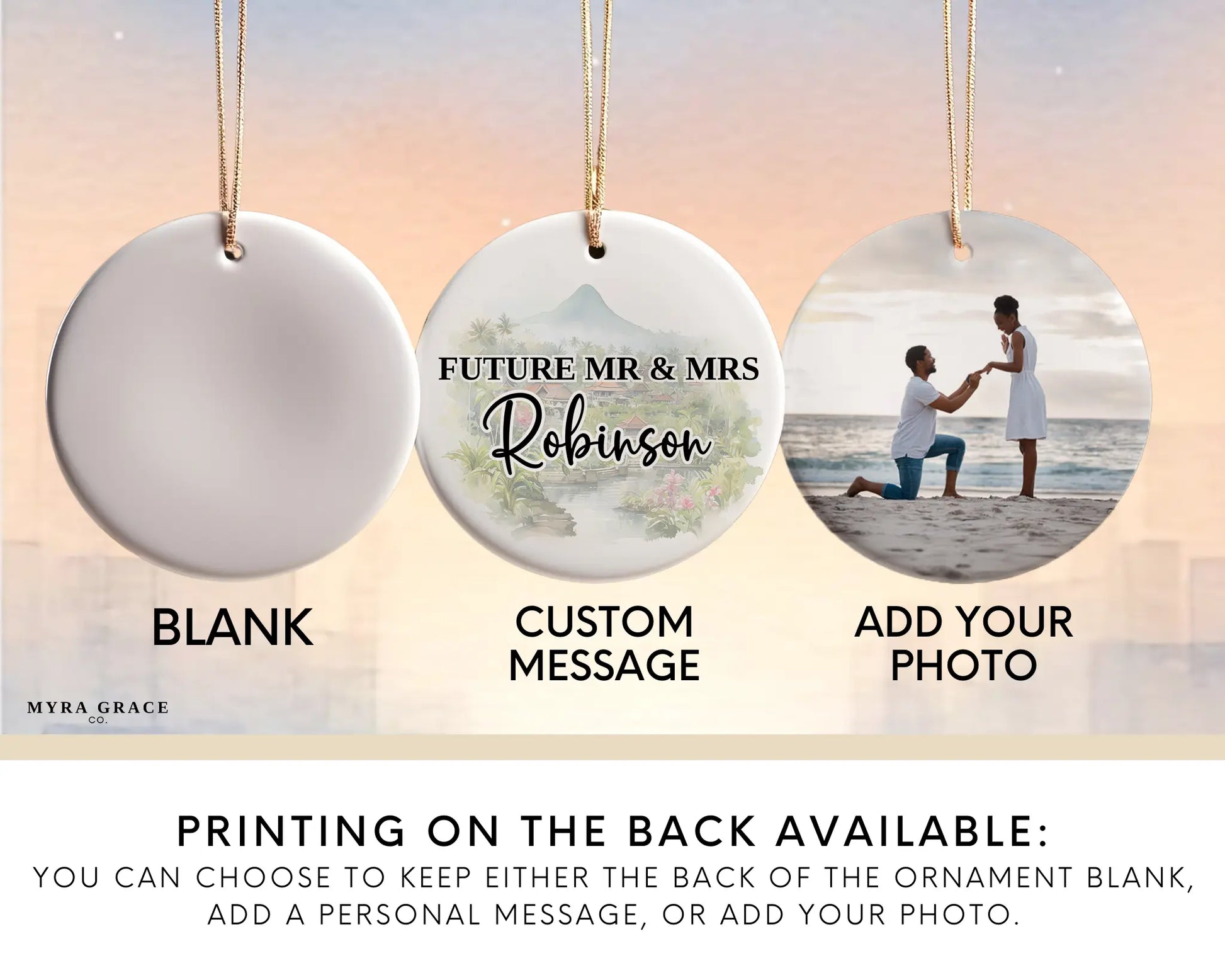 Bali Engagement Ornament Custom Gift Souvenir Bauble Present. Photo Ornament. Add your Photo