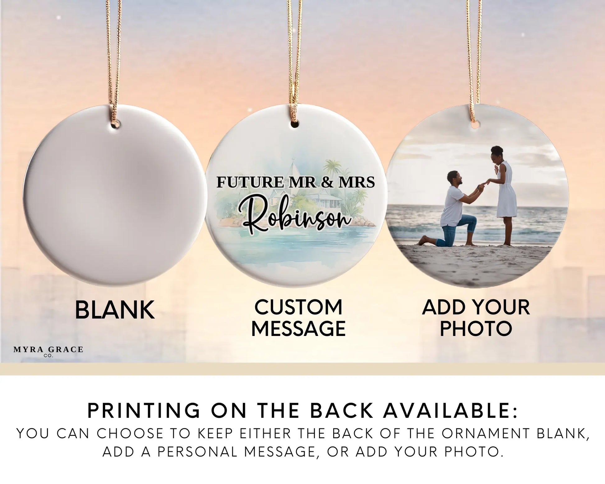 Barbados Engagement Ornament Custom Gift Souvenir Bauble Present. Photo ornament. Add your photo.