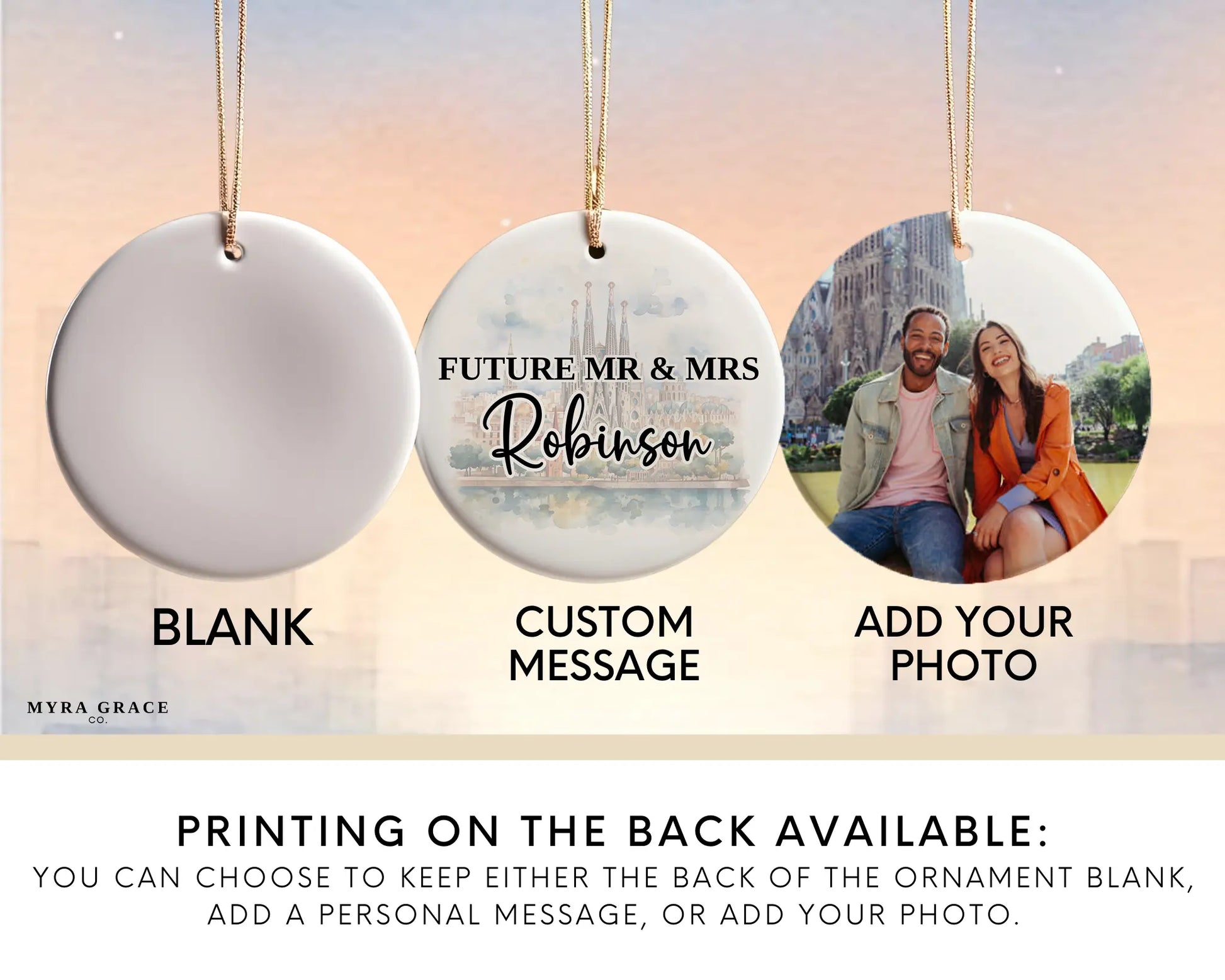 Barcelona Engagement Ornament Custom Gift Souvenir Bauble Present. Photo Ornament. Add your photo