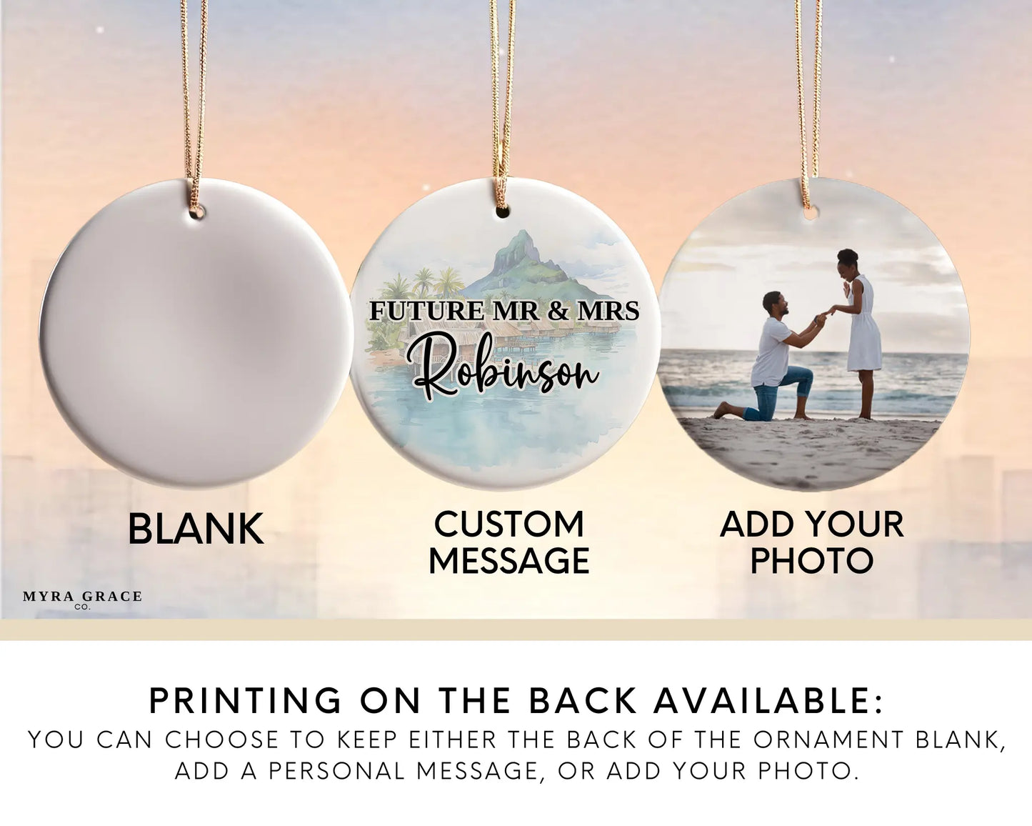 Bora Bora Engagement Ornament Custom Gift Souvenir Bauble Present. Photo ornament. Add your photo
