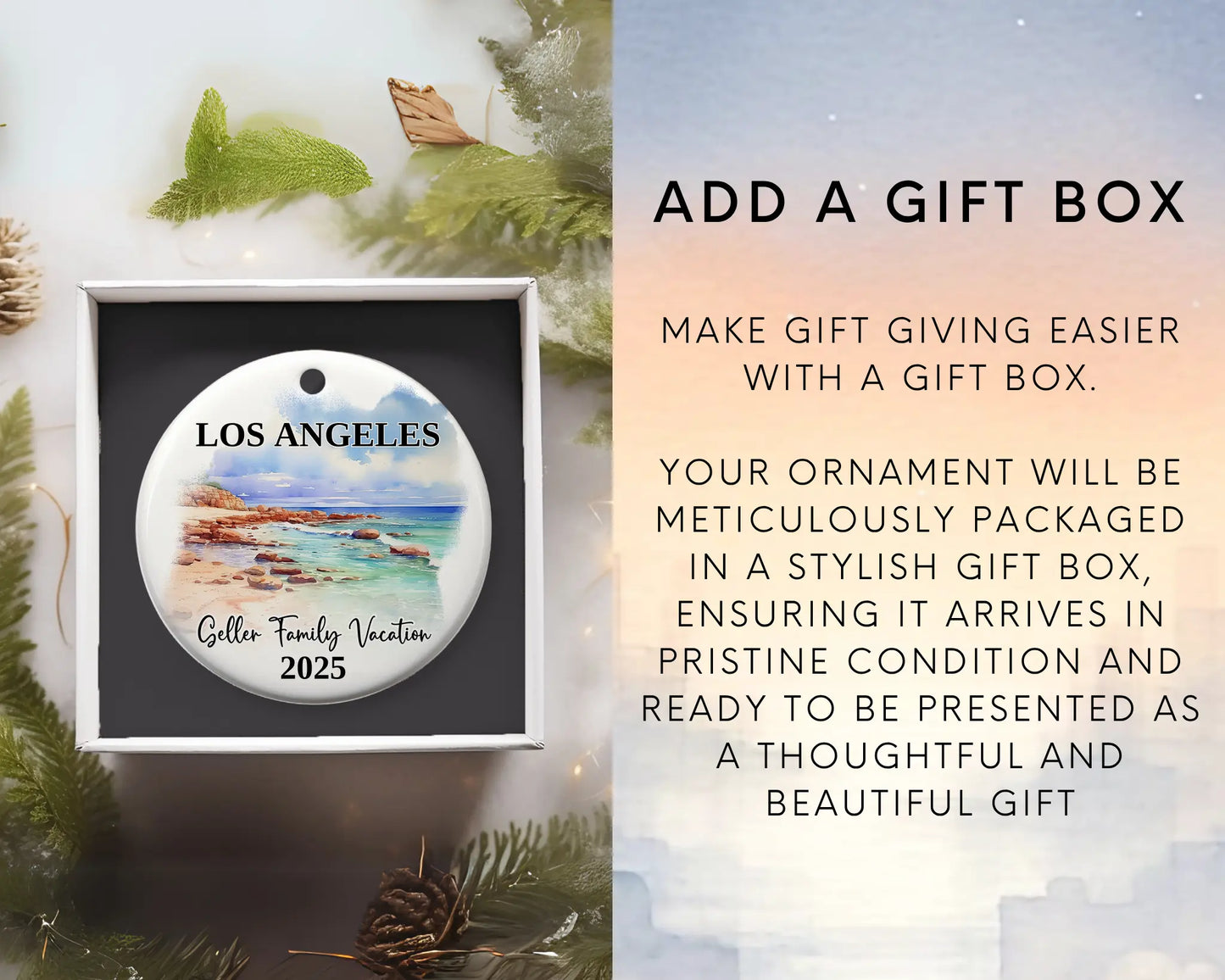 Los Angeles Vacation Custom Ornament, Los Angeles Bauble, L.A, California Beach