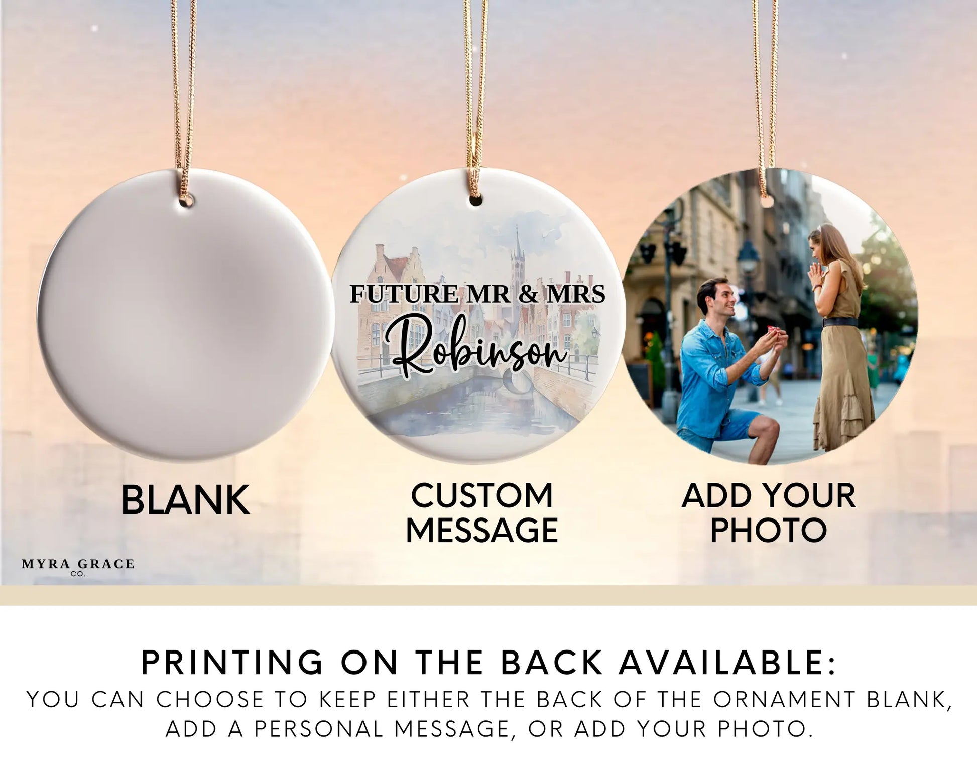 Bruges Engagement Ornament Custom Gift Souvenir Bauble Present. Add your photo