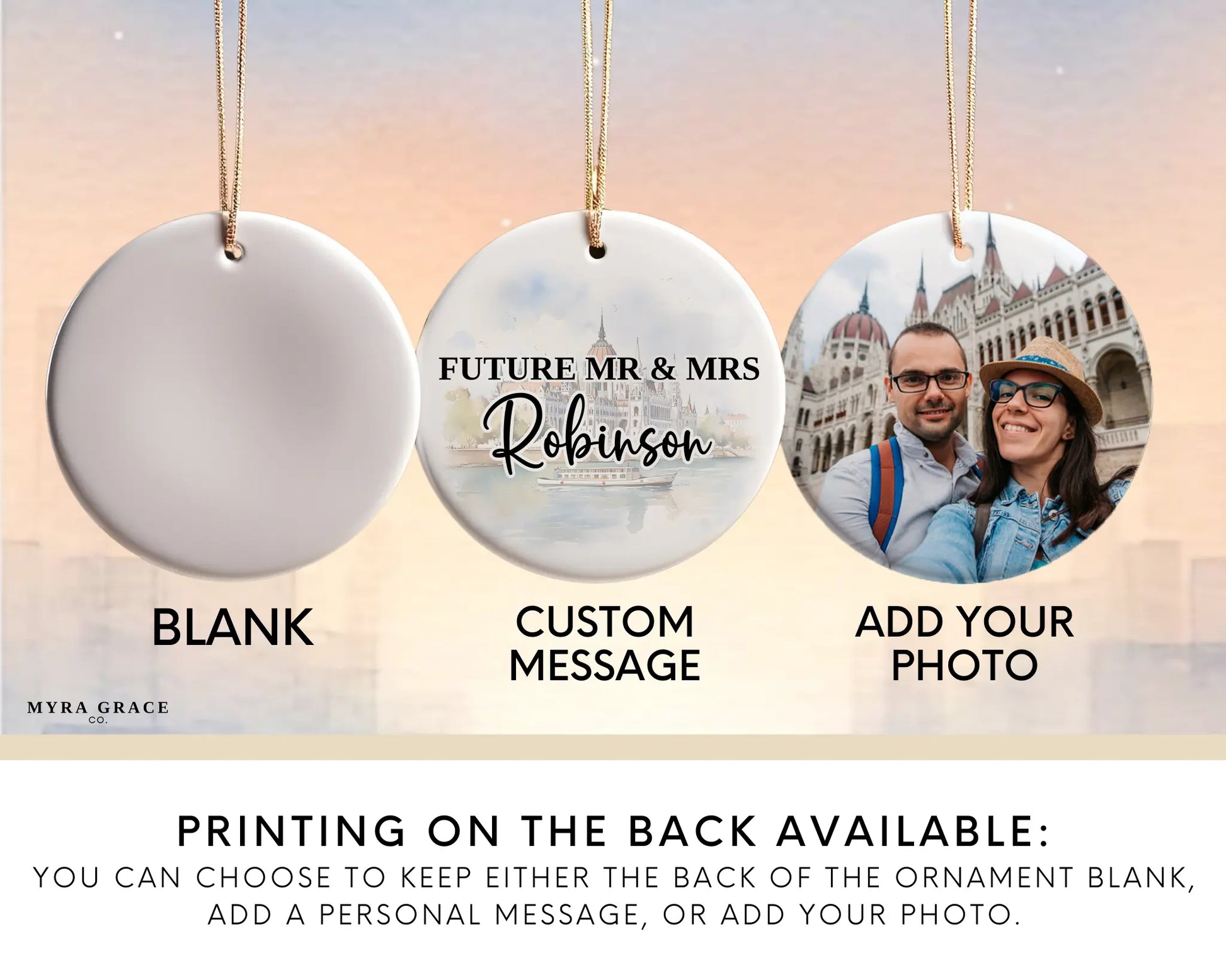 Budapest Engagement Ornament Custom Gift Souvenir Bauble Present. Photo Ornament. Add your photo
