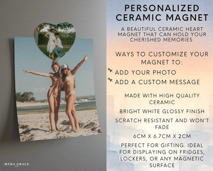 Heart-shaped custom pregnancy ceramic photo magnet on fridge – handmade personalized gift or Christmas fridge magnet. Infographic