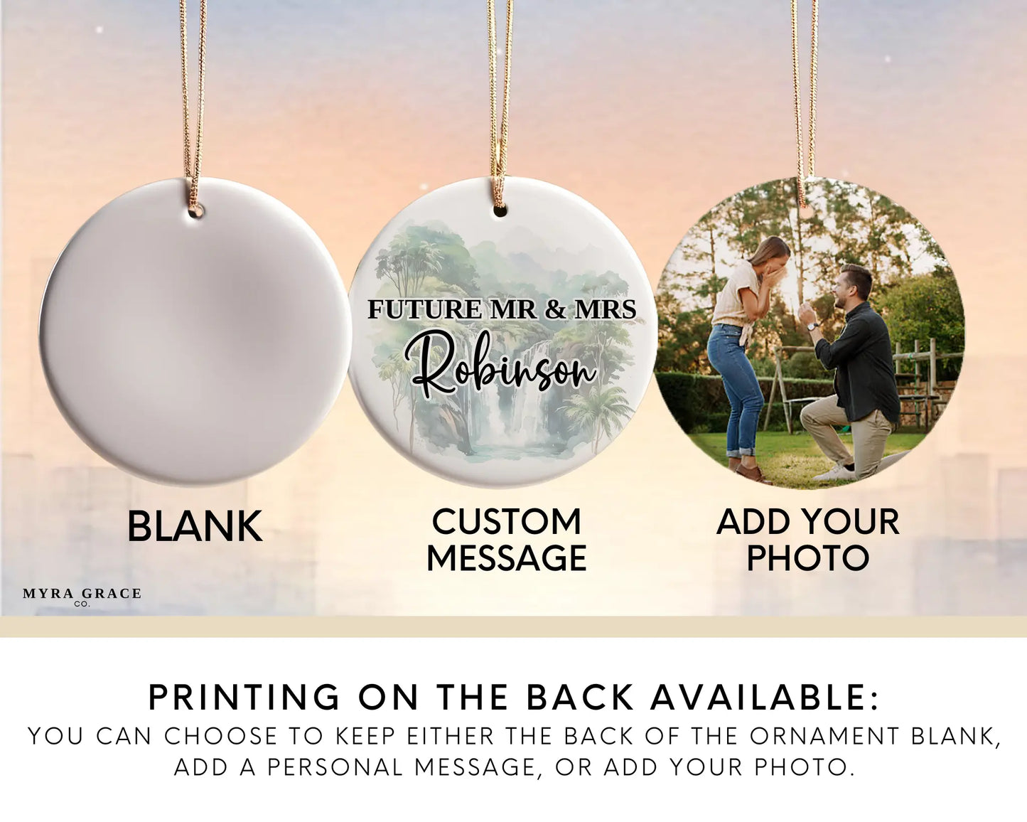 Costa Rica Engagement Ornament Custom Gift Souvenir Bauble Present. Photo ornament. Add your photo