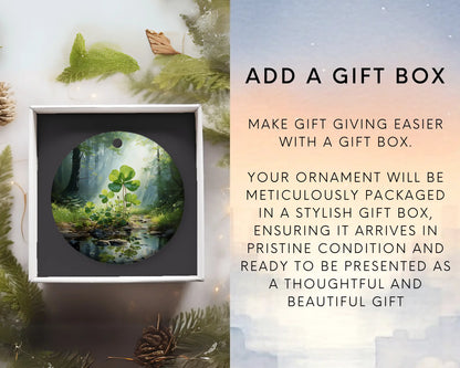 Ceramic ornament with shamrocks and clovers – lucky charm gift or seasonal keepsake. Add gift box