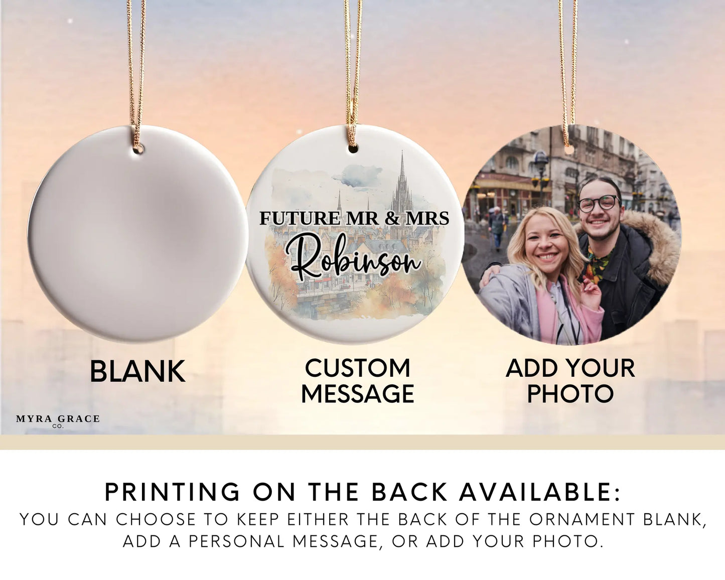 Edinburgh Engagement Ornament Custom Gift Souvenir Bauble Present. Photo ornament. Add your photo