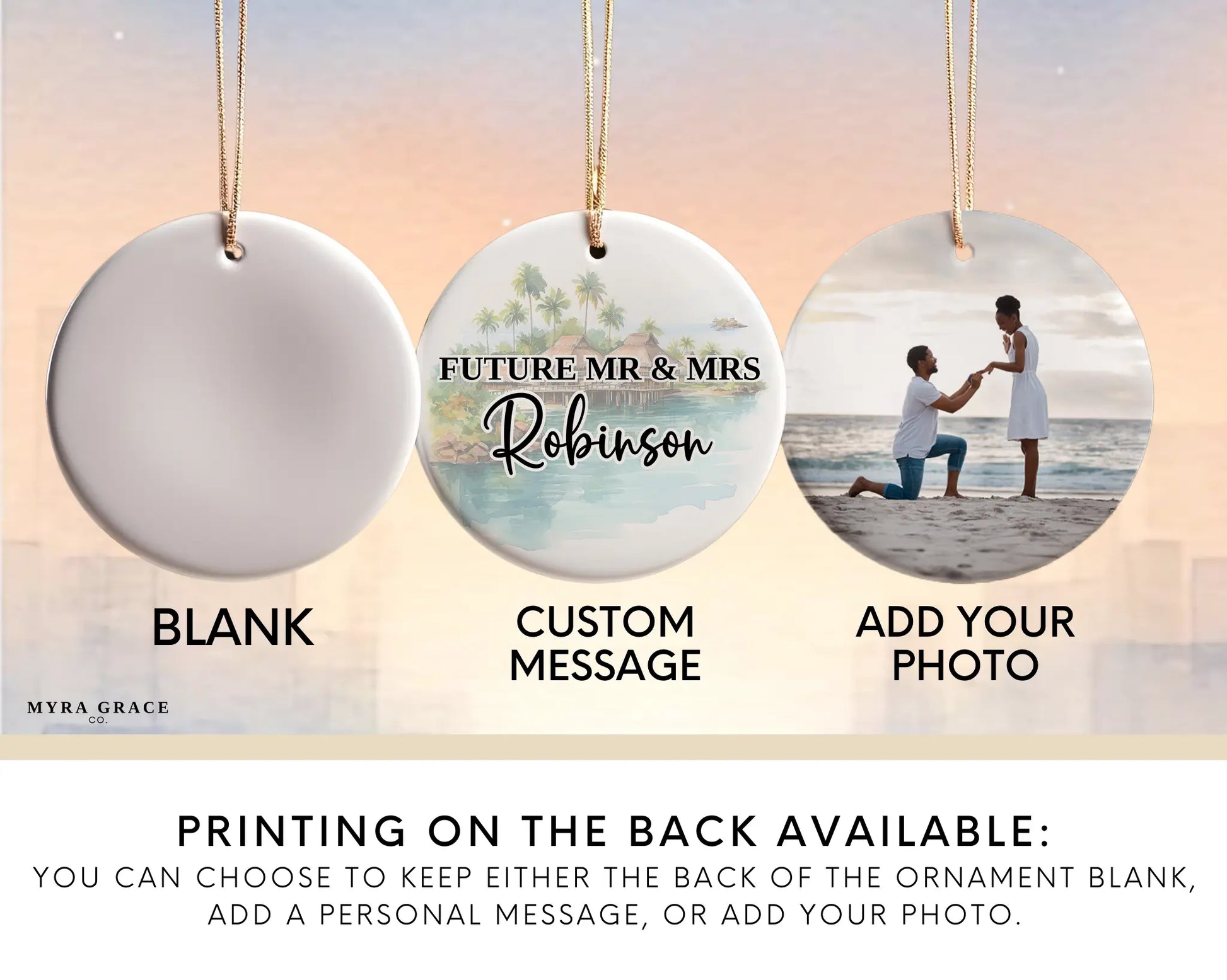 Fiji Engagement Ornament Custom Gift Souvenir Bauble Present. Add your photo. Photo ornament