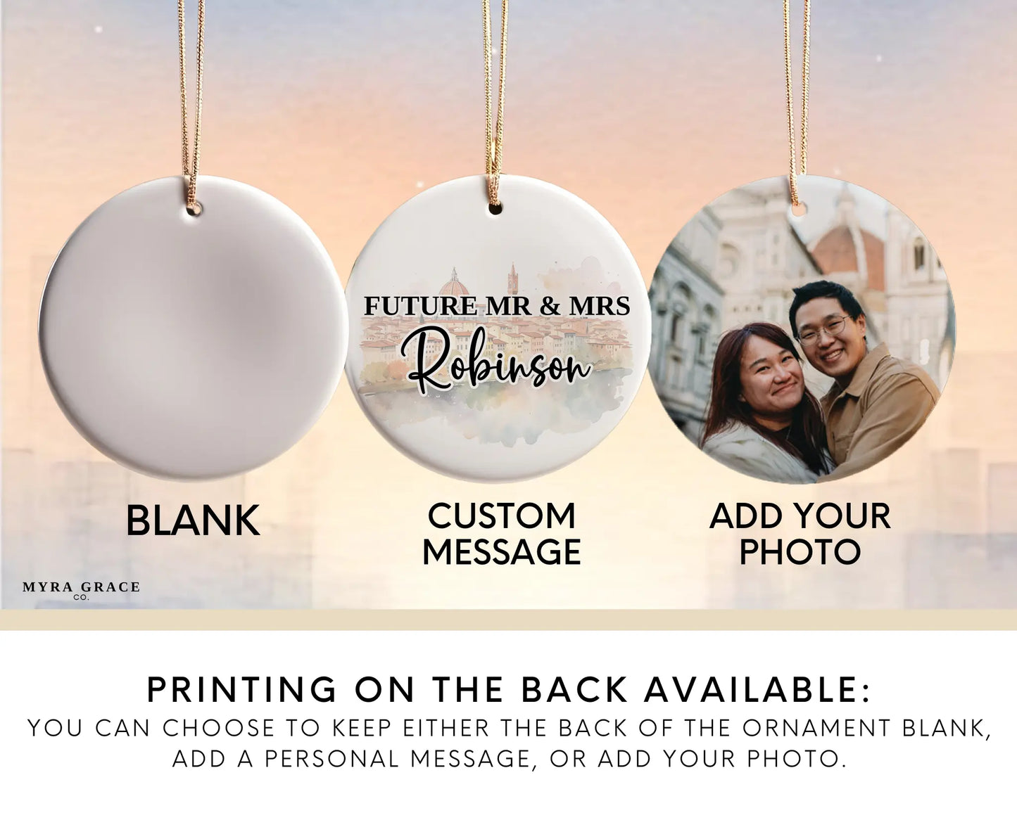 Florence Engagement Ornament Custom Gift Souvenir Bauble Present. Add your photo. Photo ornament