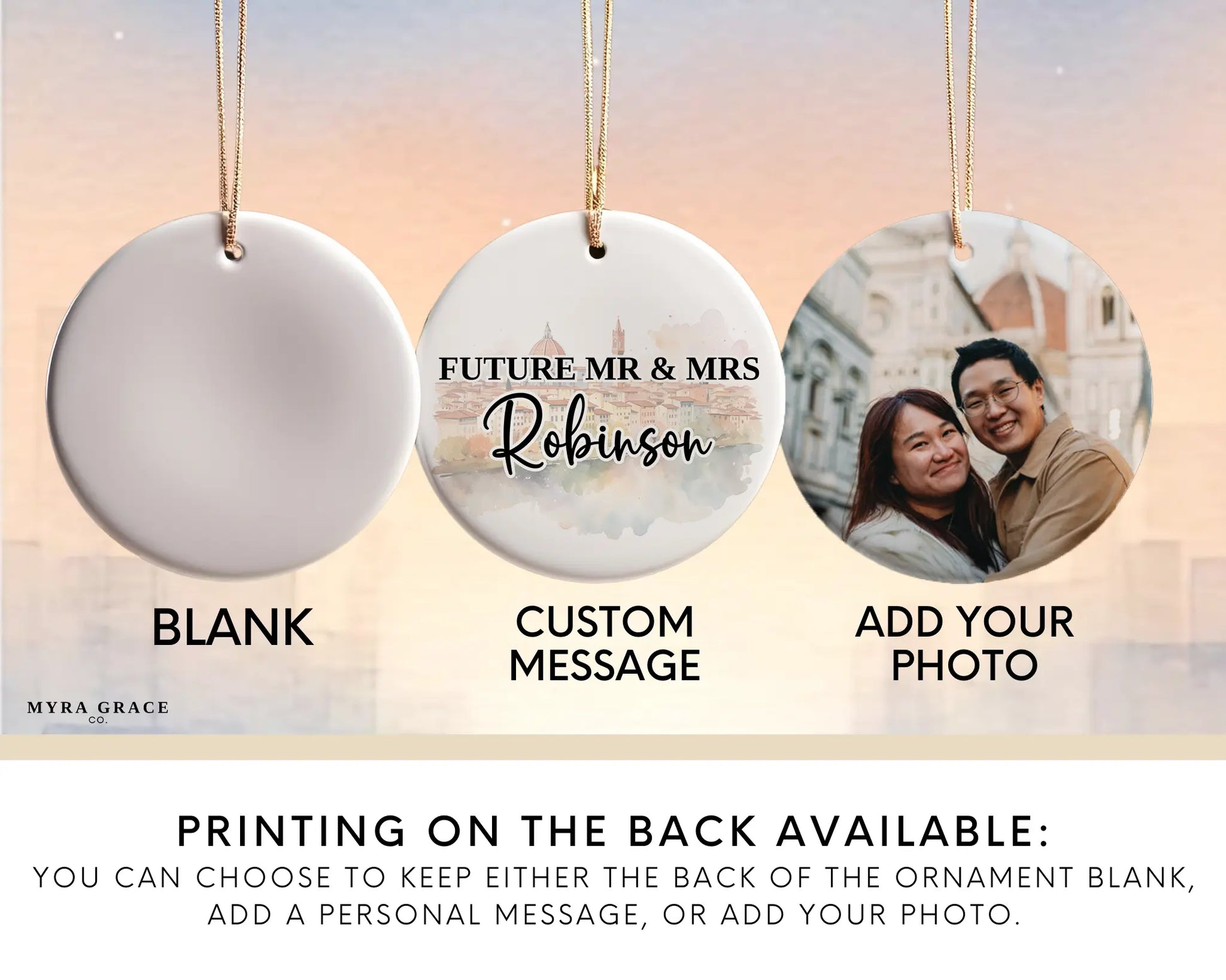 Florence Engagement Ornament Custom Gift Souvenir Bauble Present. Add your photo. Photo ornament