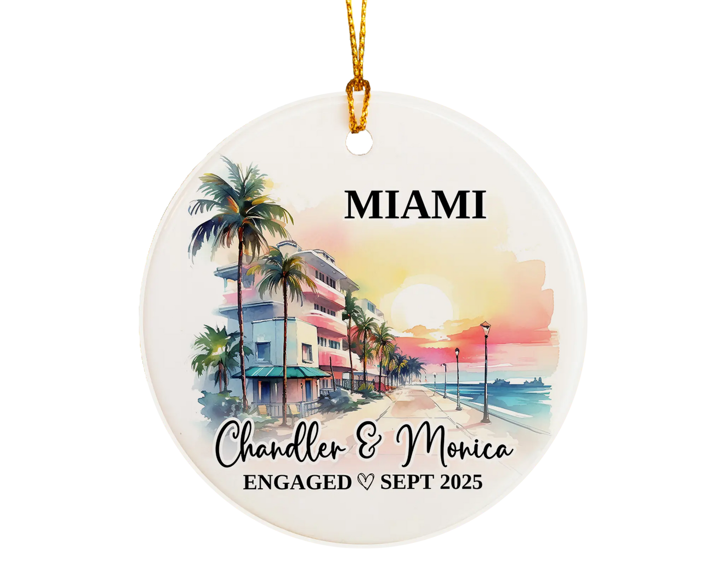 Miami Engagement Ornament Custom Gift Souvenir Bauble Present