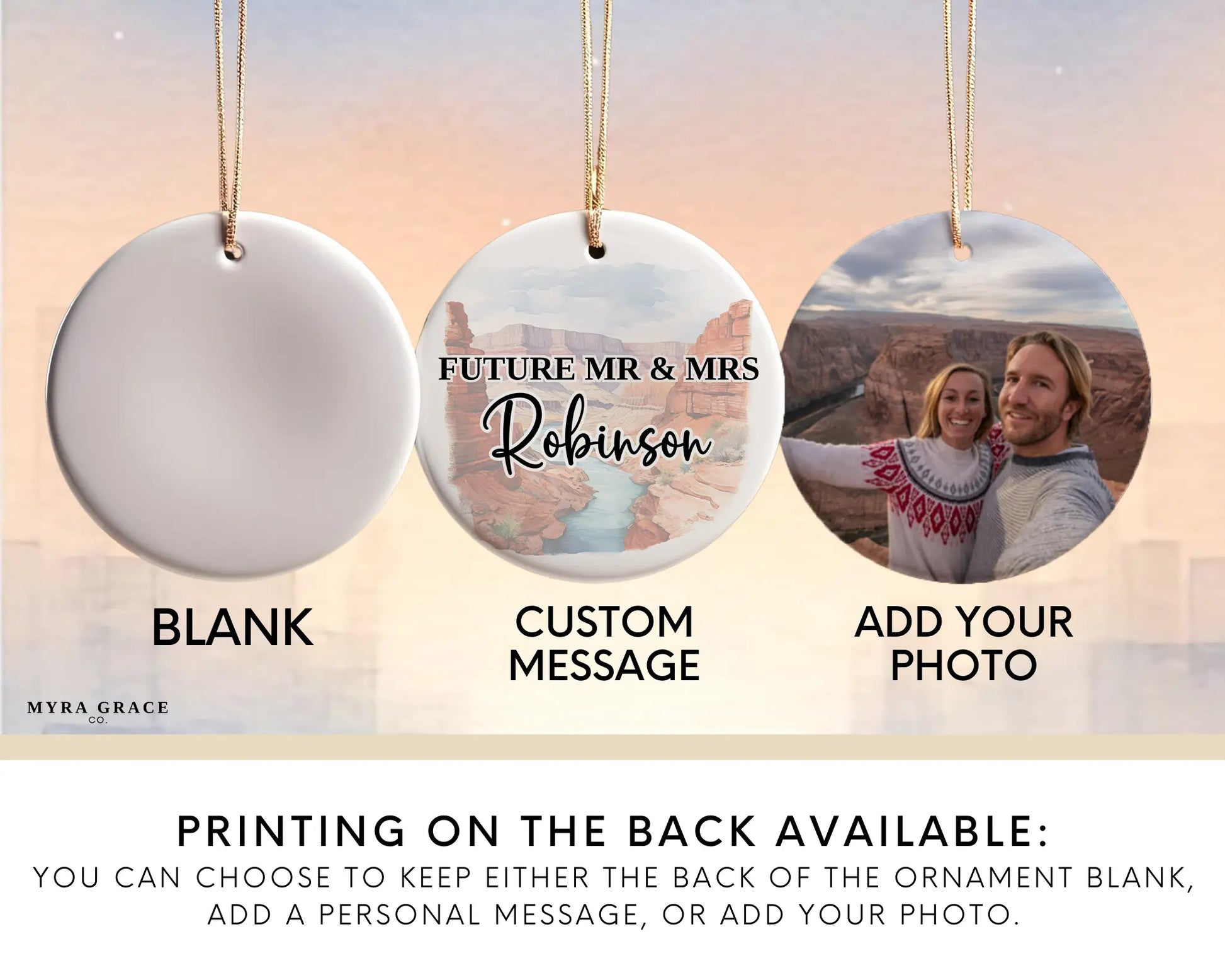 Grand Canyon Engagement Ornament Custom Gift Souvenir Bauble Present. Add your photo. Photo ornament