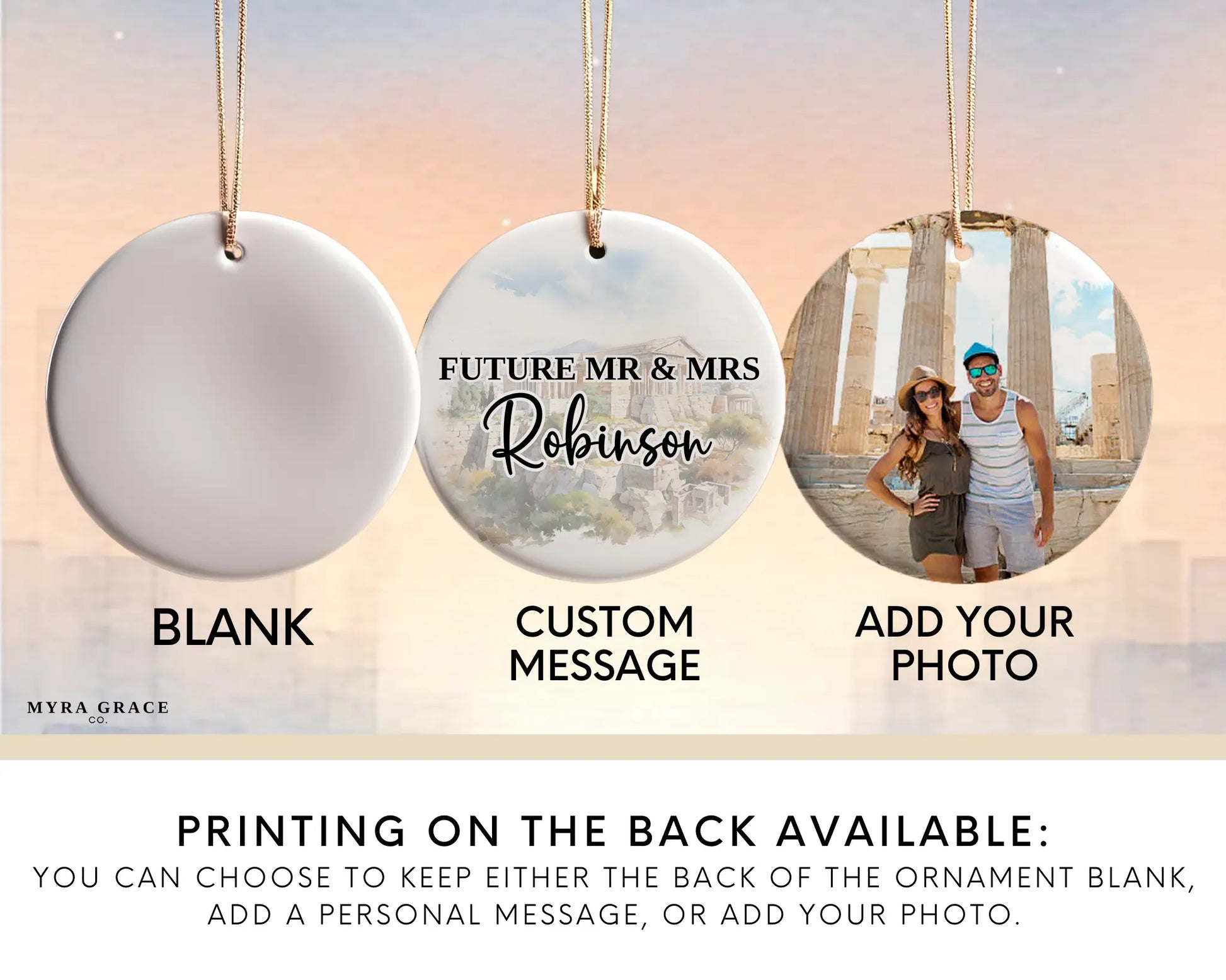 Greece Engagement Ornament Custom Gift Souvenir Bauble Present. Add your photo. Custom message