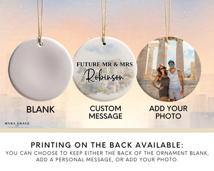 Greece Engagement Ornament Custom Gift Souvenir Bauble Present. Add your photo. Custom message