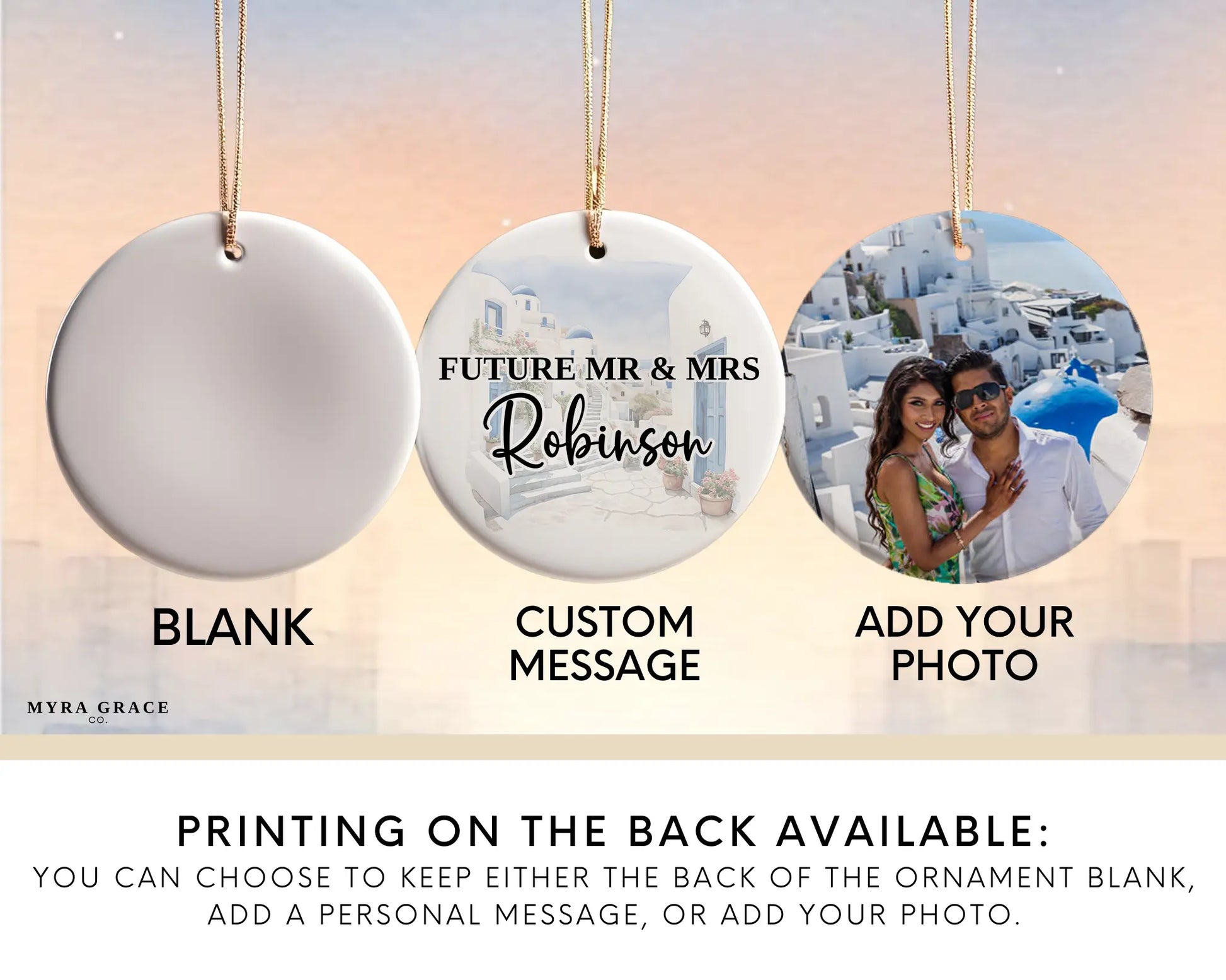 Greece Engagement Ornament Custom Gift Souvenir Bauble Present. Add your photo. Photo ornament