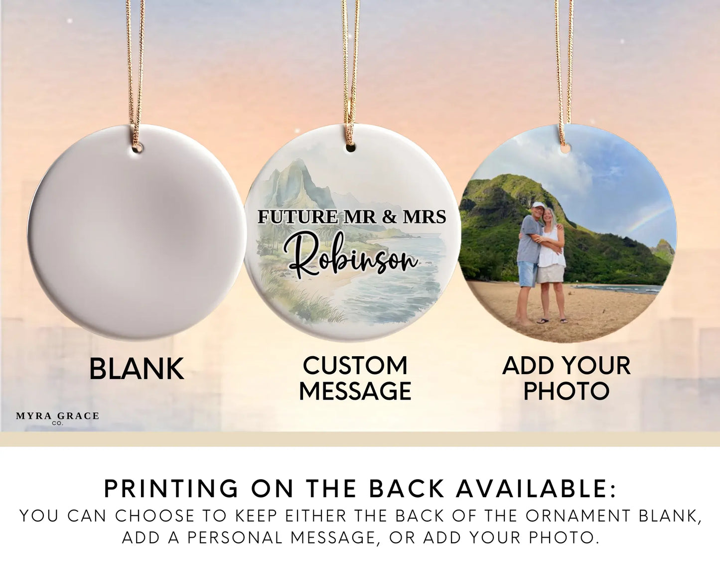 Hawaii Engagement Ornament Custom Gift Souvenir Bauble Present. Add your photo. Photo ornament