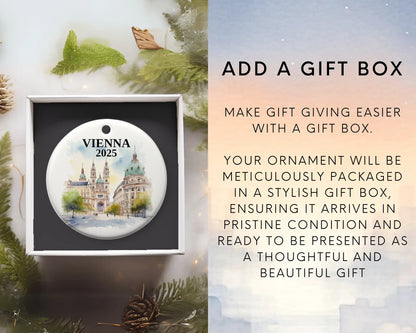 Vienna Austria Ornament Custom Gift Souvenir Bauble. Custom Vienna Austria ceramic photo ornament with personalized message – handmade Christmas bauble, gift souvenir, or vacation keepsake. Add gift box