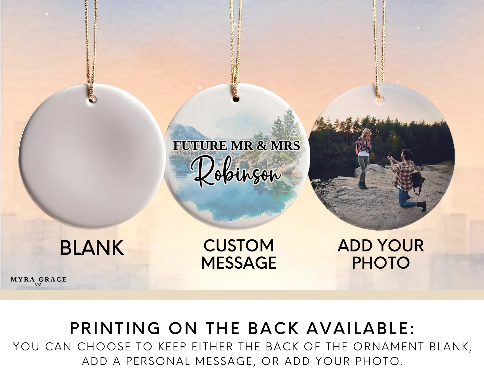 Lake Tahoe Engagement Ornament Custom Gift Souvenir Bauble Present. Add your photo. Photo ornament