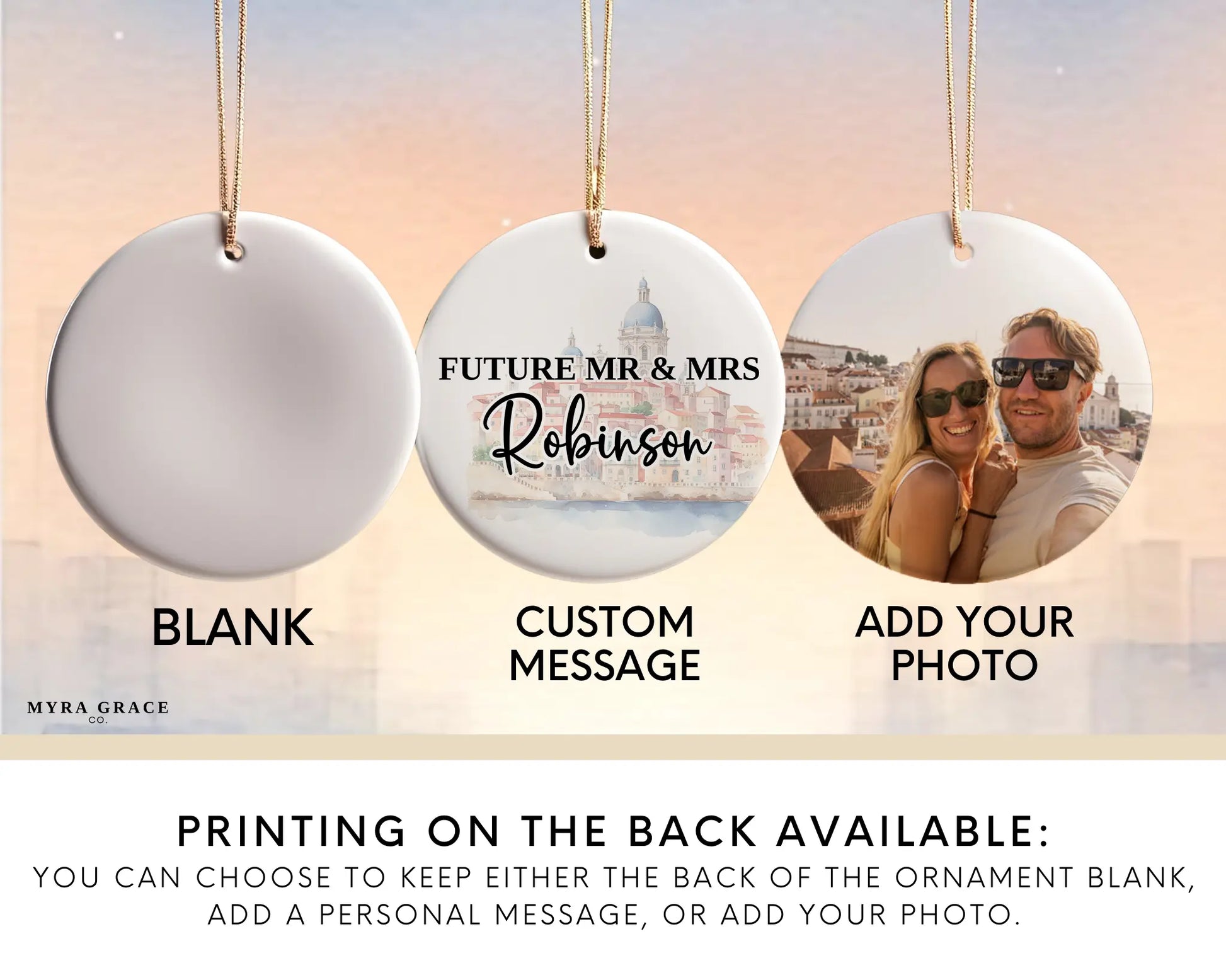 Lisbon Engagement Ornament Custom Gift Souvenir Bauble Present. Add your photo. Photo ornament