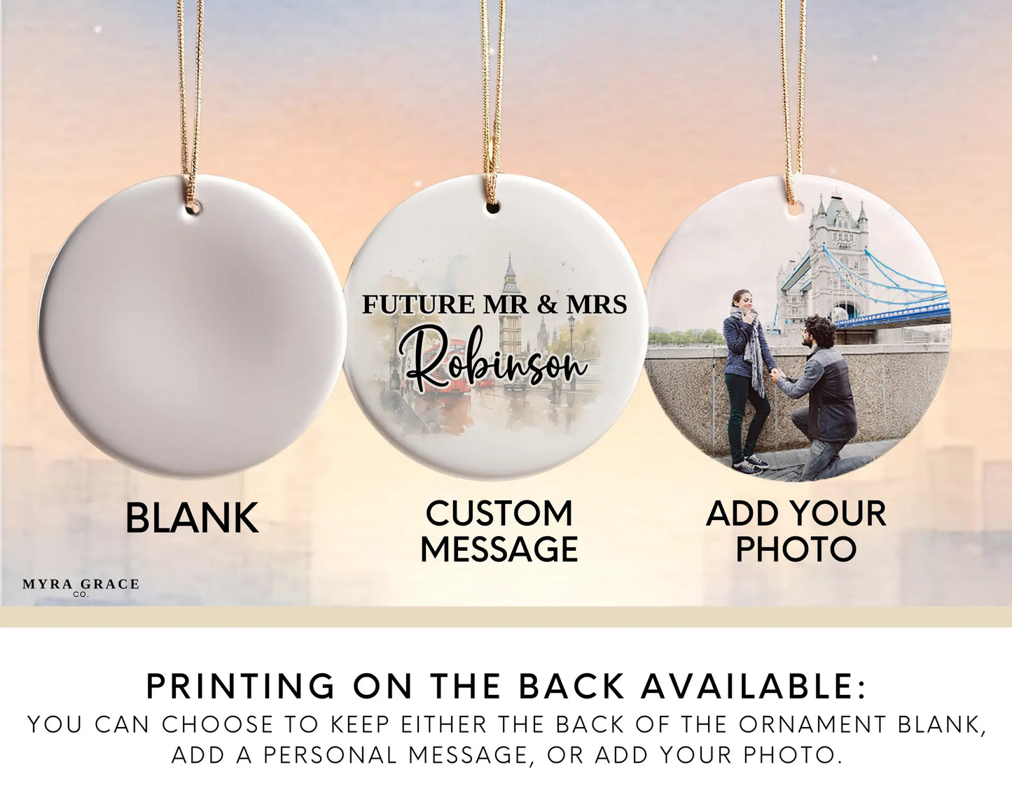 London Engagement Ornament Custom Gift Souvenir Bauble Present. Add your photo. Photo ornament