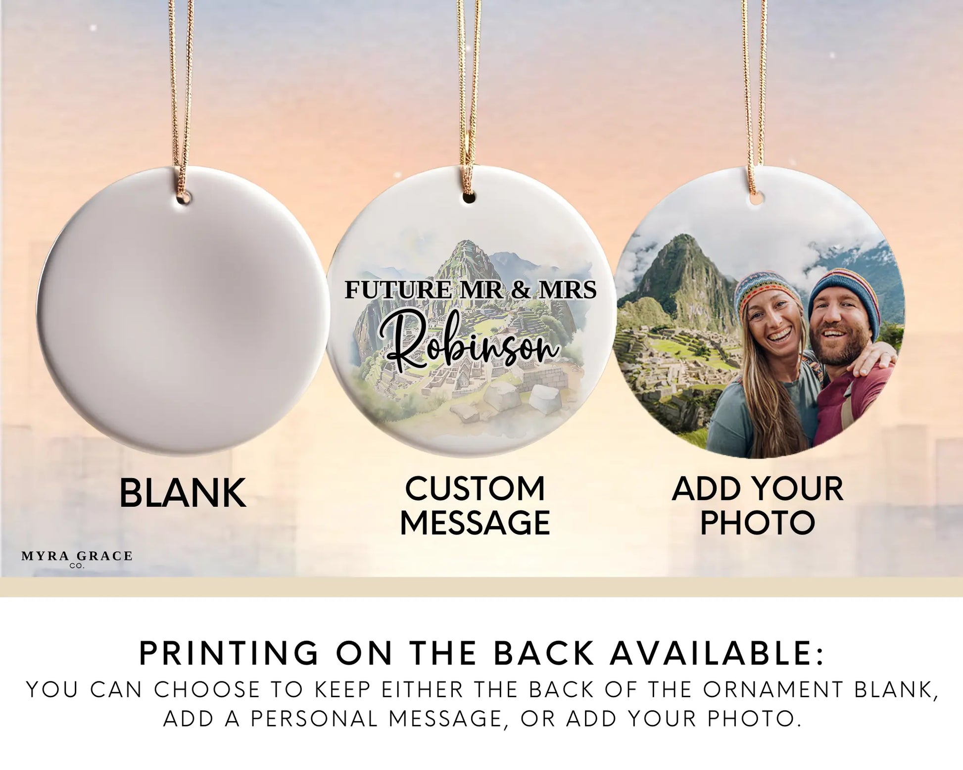 Machu Picchu Engagement Ornament Custom Gift Souvenir Bauble Present. Add your photo. Photo ornament