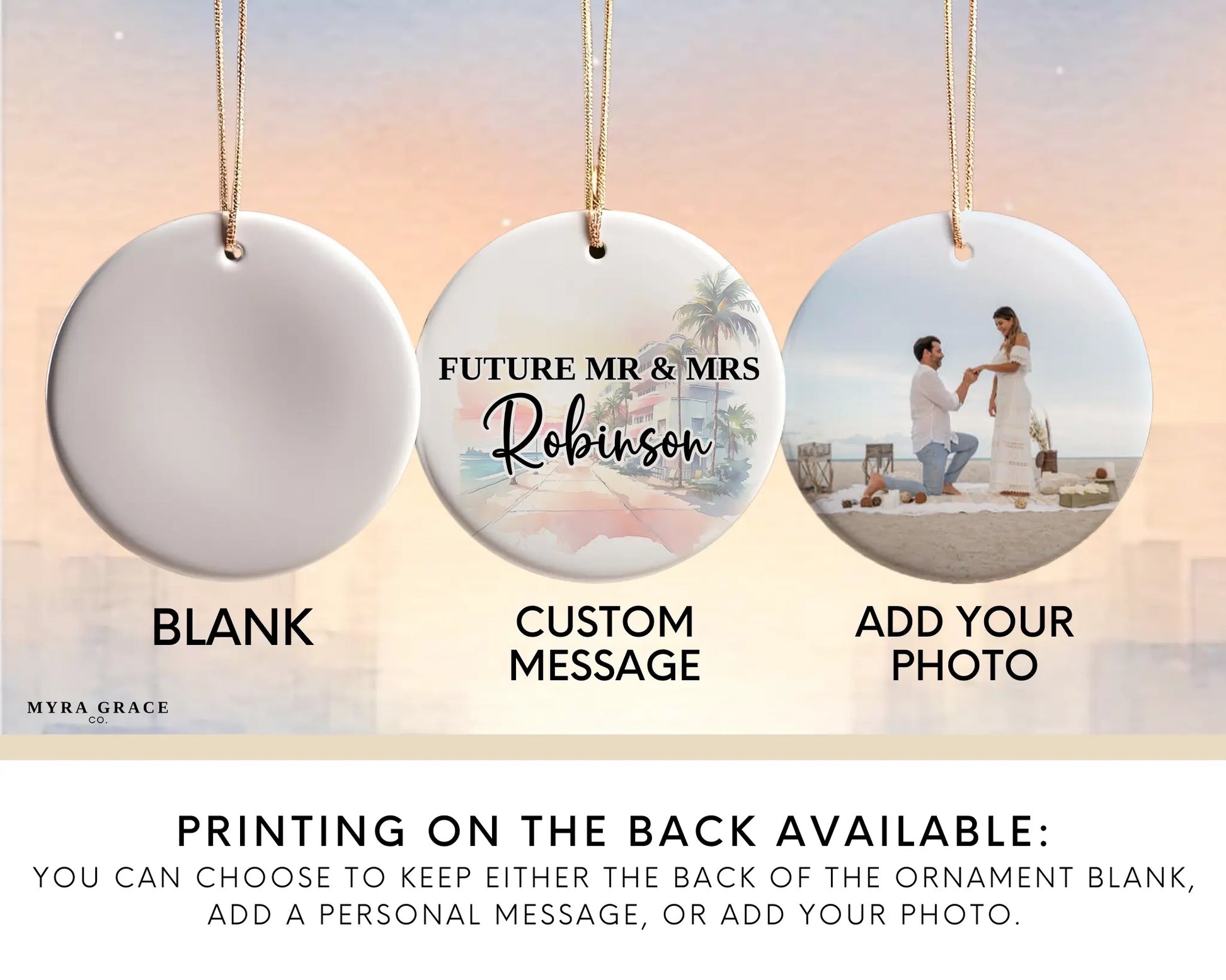 Miami Engagement Ornament Custom Gift Souvenir Bauble Present. Photo ornament. Add your Photo