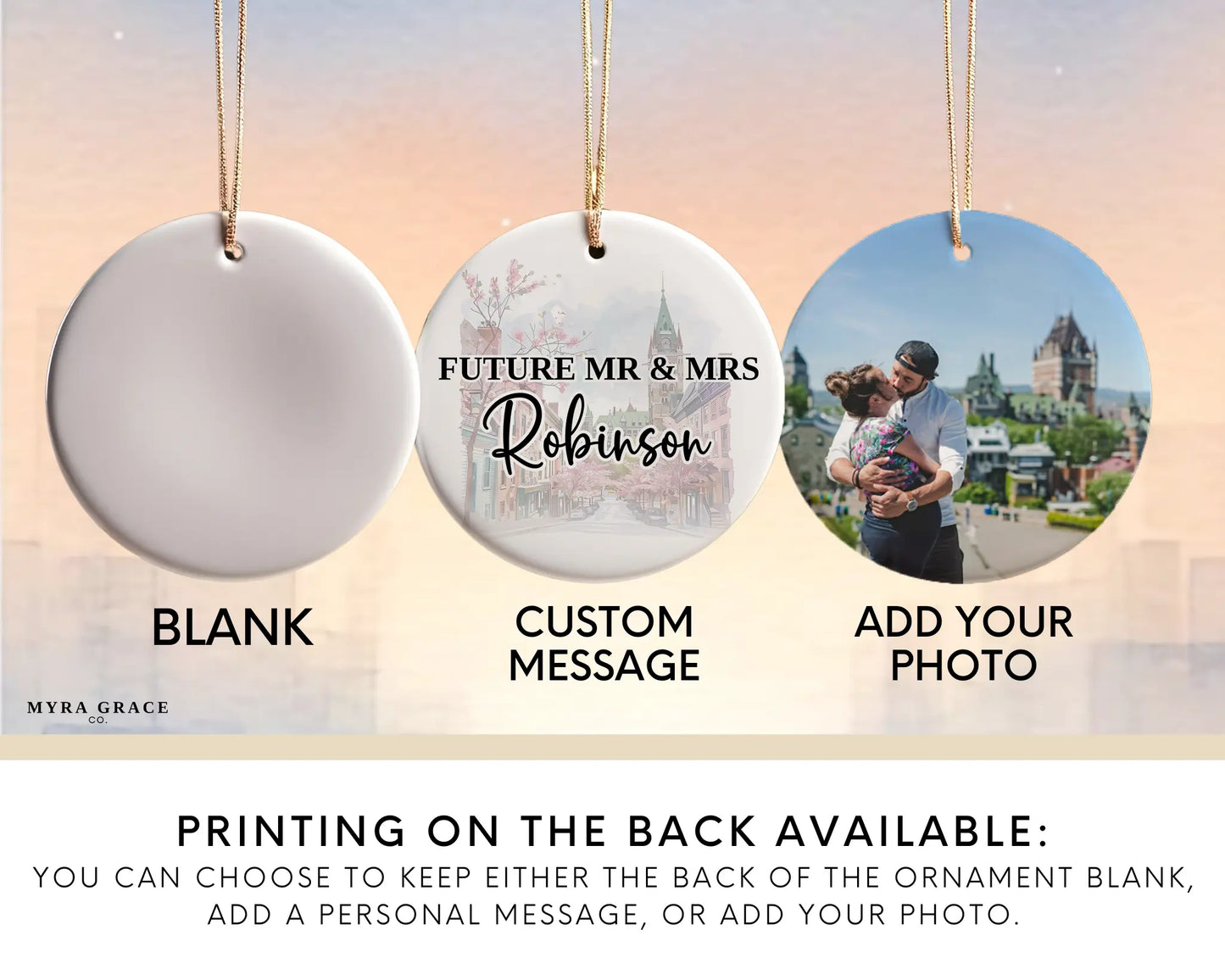 Montreal Engagement Ornament Custom Gift Souvenir Bauble Present. Photo ornament. Add your photo