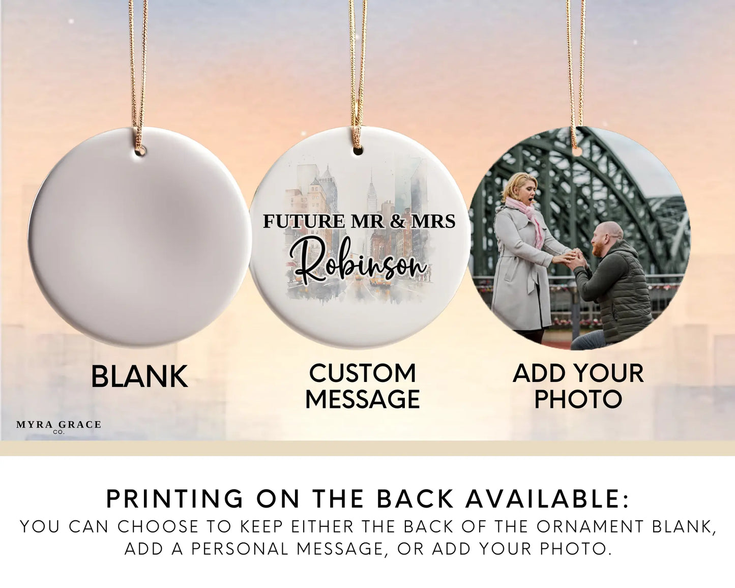 New York Engagement Ornament Custom Gift Souvenir Bauble Present. Photo ornament. Add photo