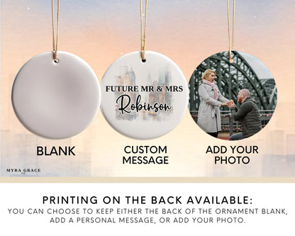 New York Engagement Ornament Custom Gift Souvenir Bauble Present. Photo ornament. Add photo
