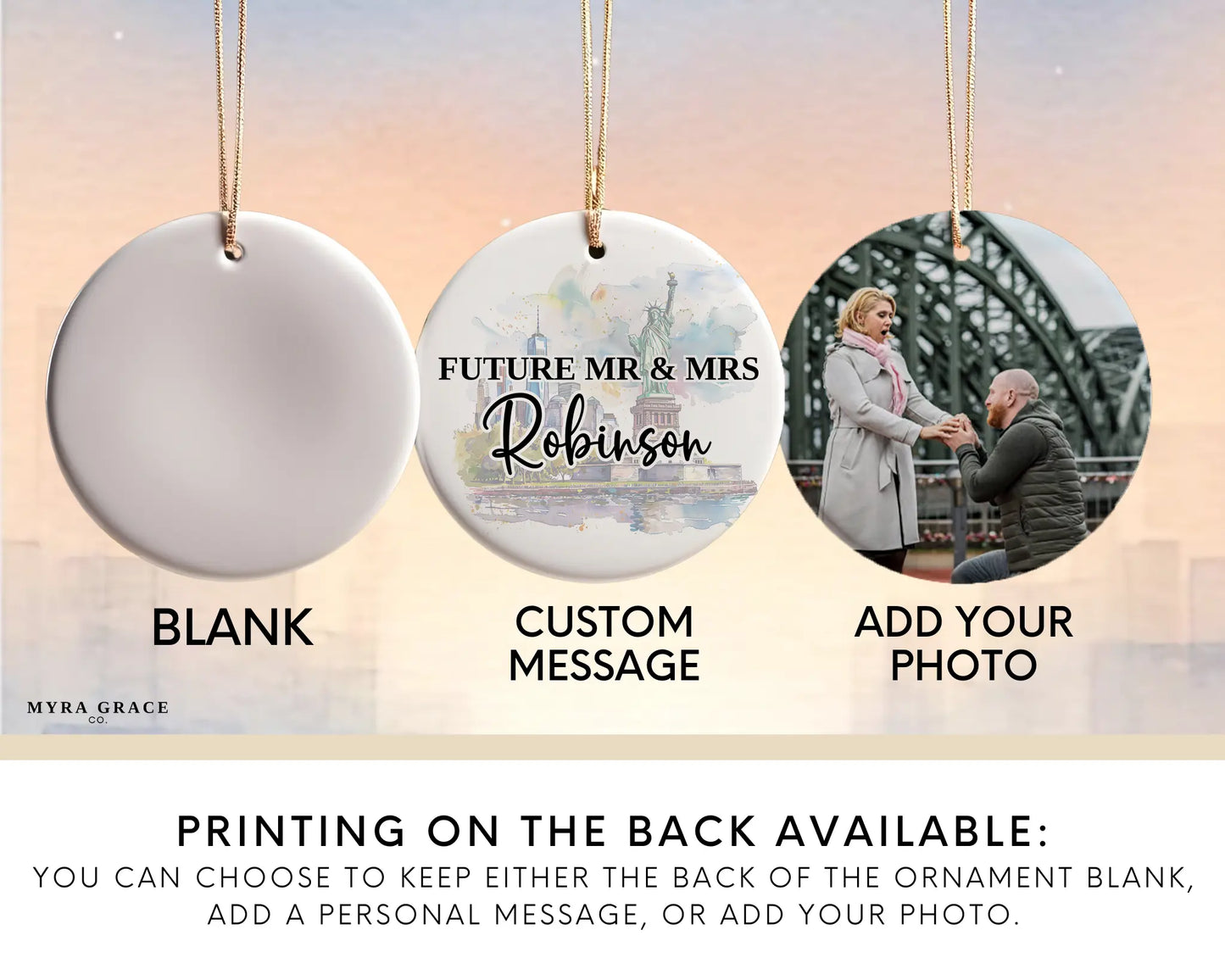 New York Engagement Ornament Custom Gift Souvenir Bauble Present. Photo ornament. Add your photo