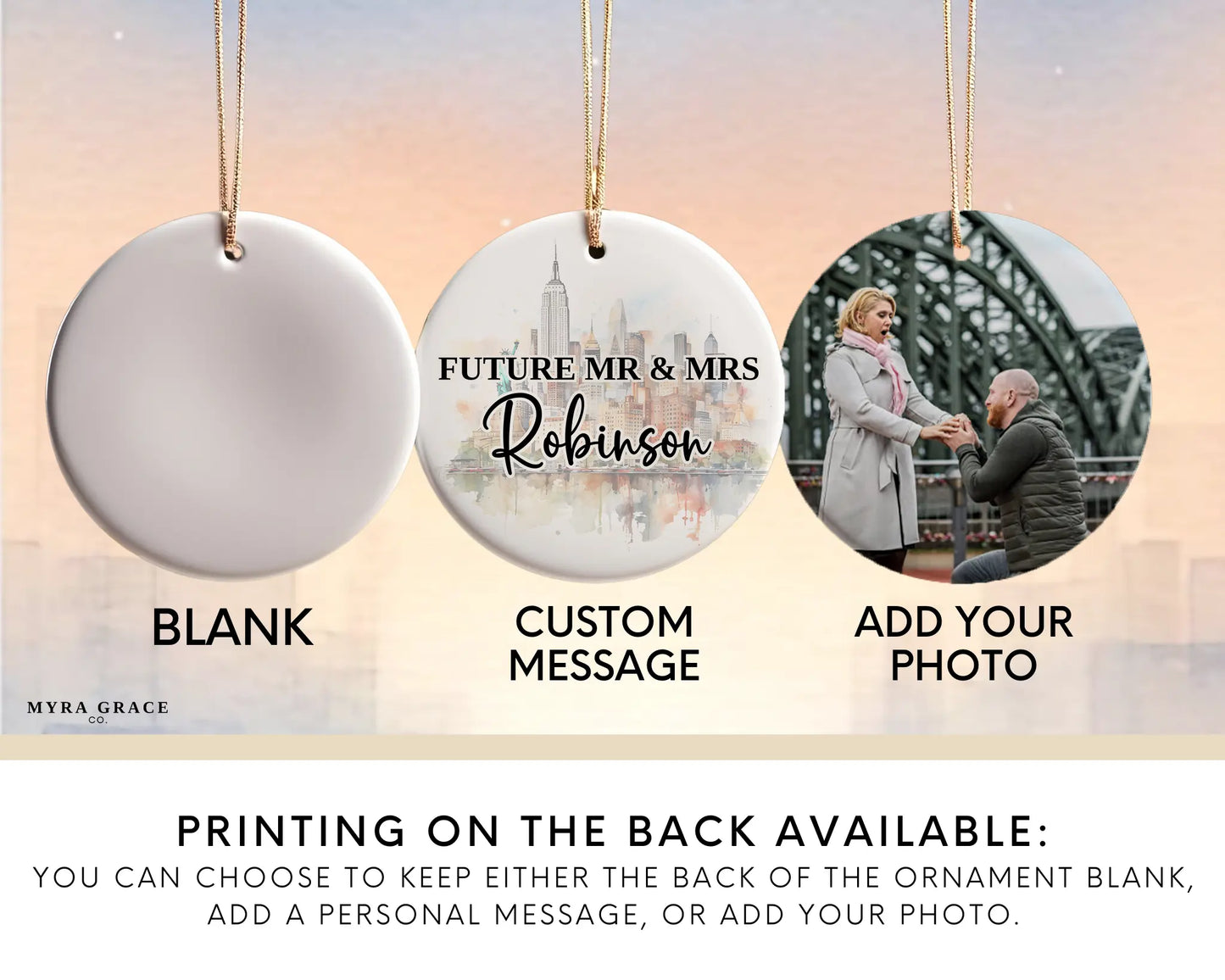New York Engagement Ornament Custom Gift Souvenir Bauble Present. Add your photo. Photo ornament